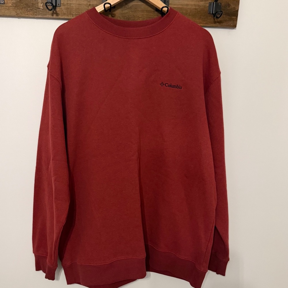 Columbia Mens XXL Red Fleece Lined Crewneck Sweatshirt Embroidered Logo Pullover
